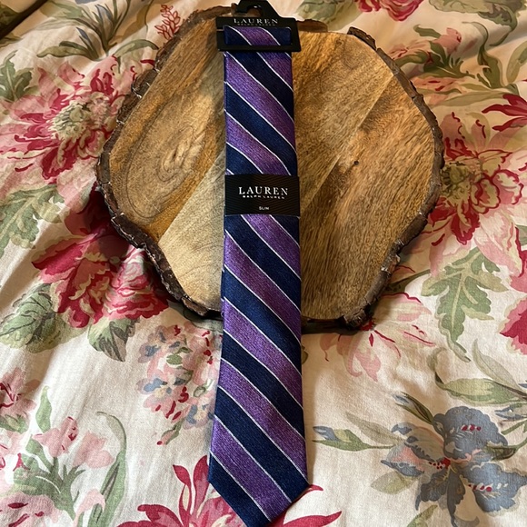 RALPH LAUREN Mens SLIM tie Graphic Stripe Print Purple & Blue Career fun $89 NEW - Picture 11 of 16
